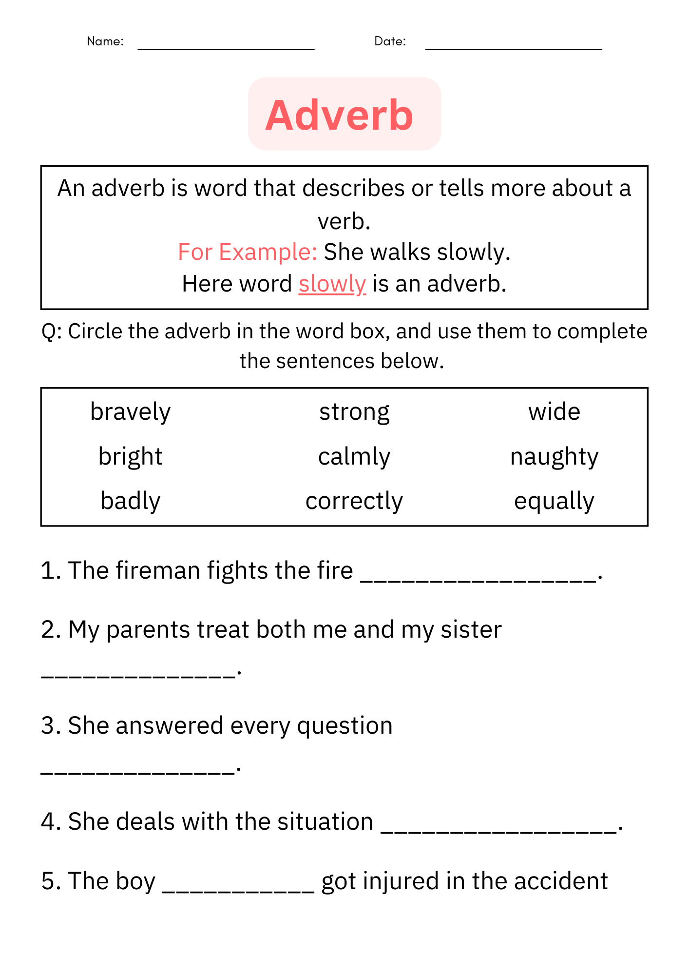 Printable Identifying Adverbs Grammar Worksheet For Kindergarten Made By Teachers Free Adverb Worksheet 2nd Grade Worksheets Language Arts Worksheets Library