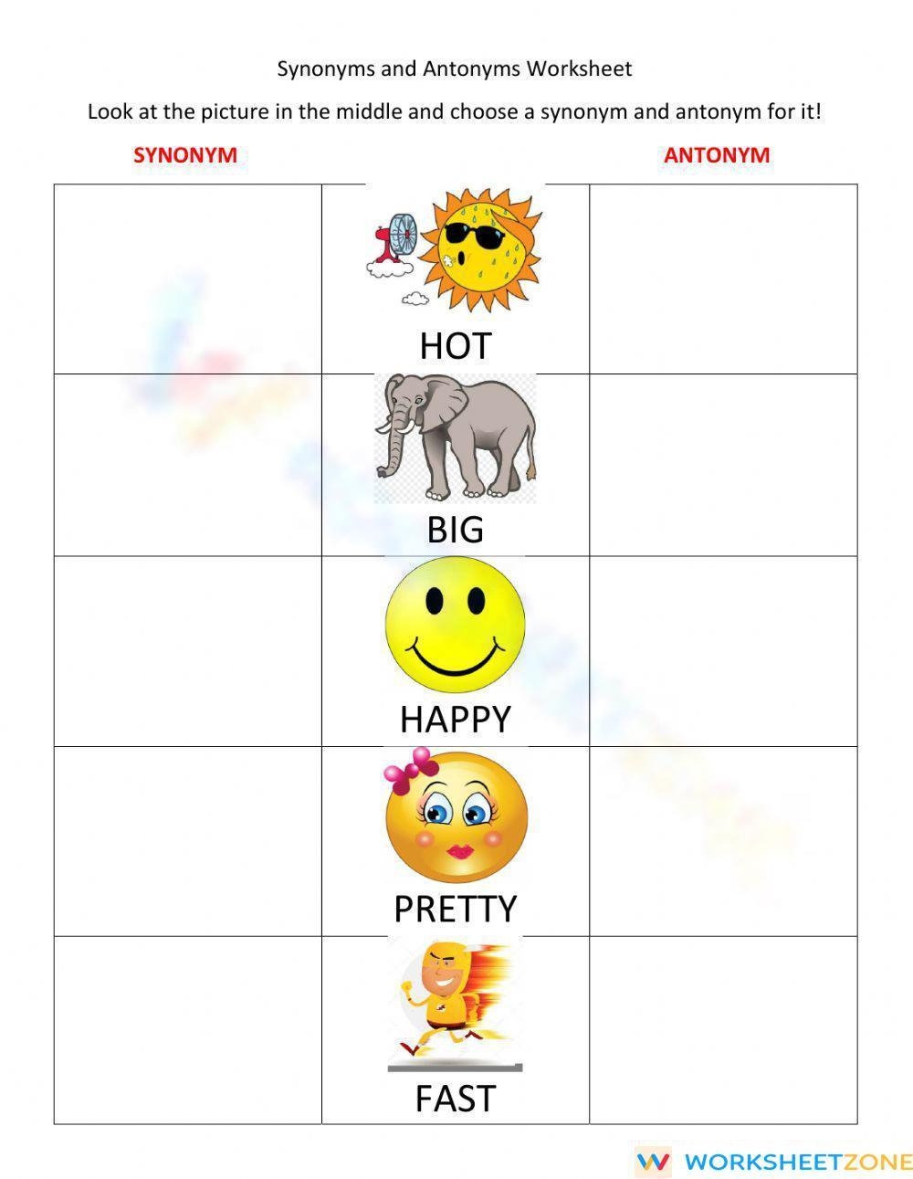 Printable Kindergarten Synonyms And Antonyms Worksheets Download
