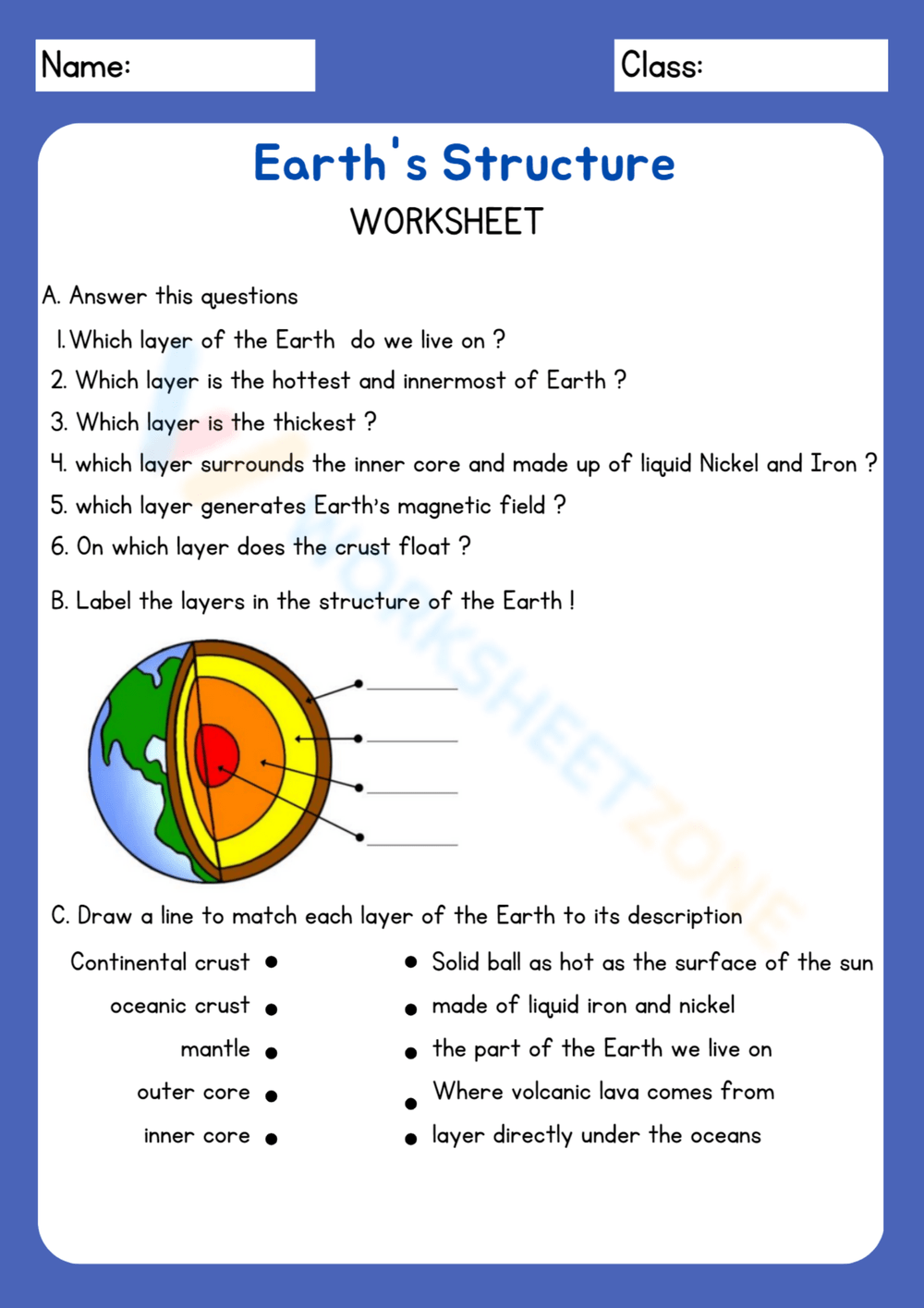 Layers Of The Earth Worksheets Superstar Worksheets