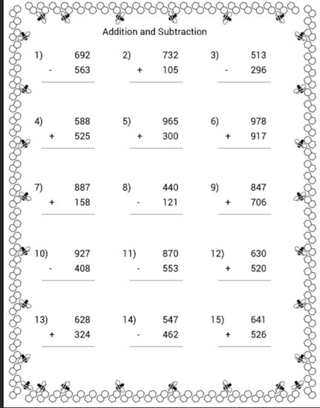 Printable Math Worksheets Addition And Subtraction Homeschool Instant Download With Answers Etsy Printable Math Worksheets Addition And Subtraction Homeschool Instant Download With Answers Etsy