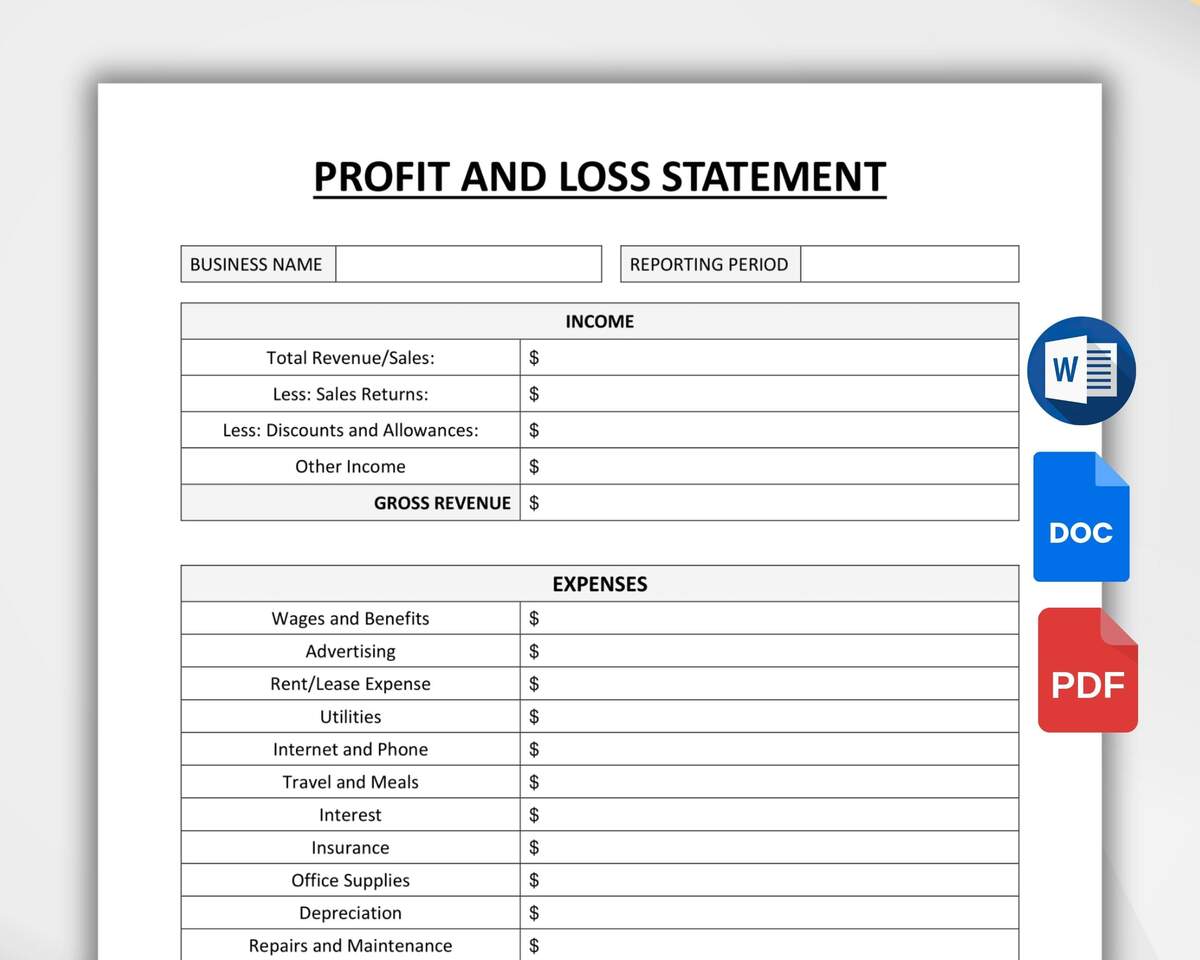 Printable Profit And Loss Statement Template Small Business Income Statement Financial Statement Profit Calculator Editable PDF Word Etsy