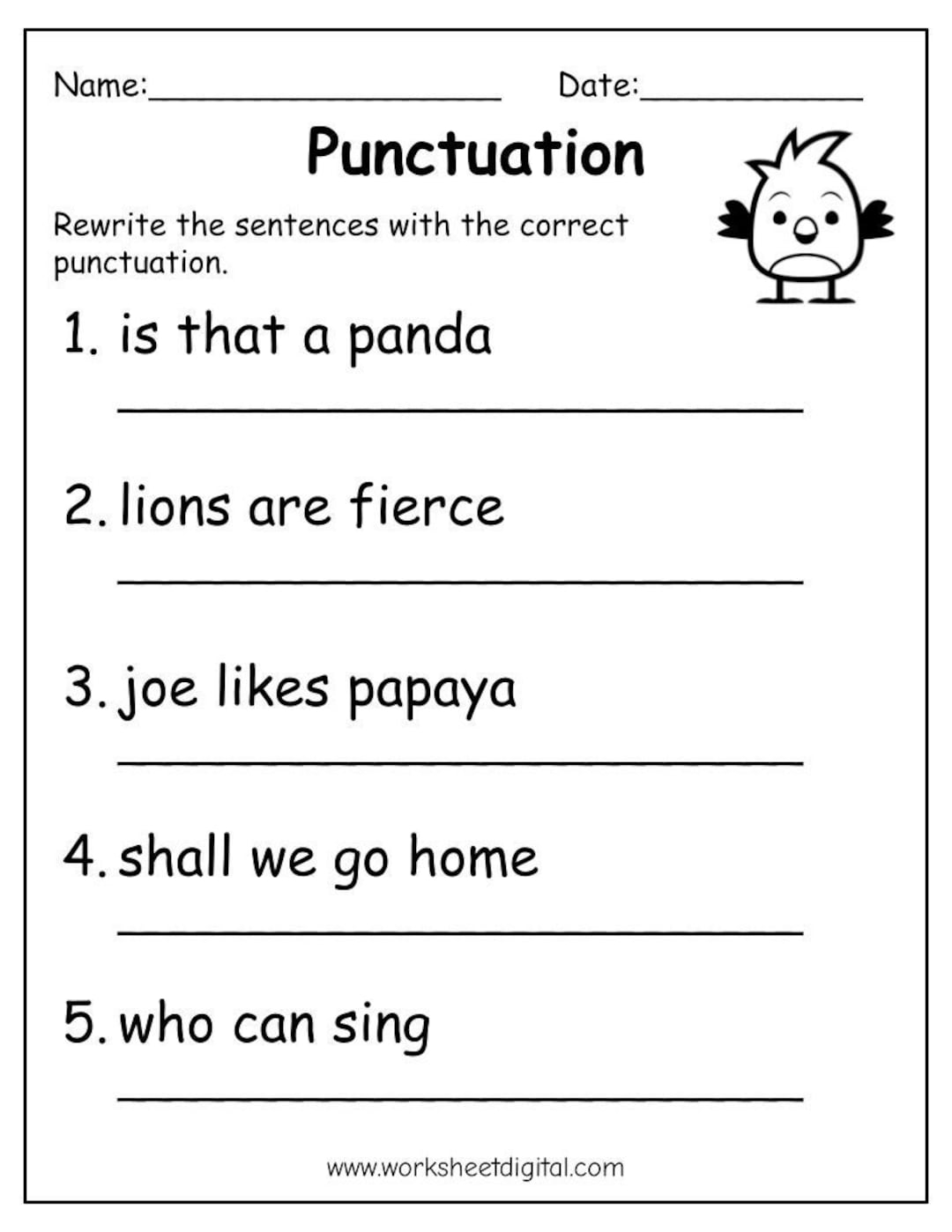 Printable Punctuation Practice Worksheets For Kids PDF Etsy Denmark Punctuation Worksheets