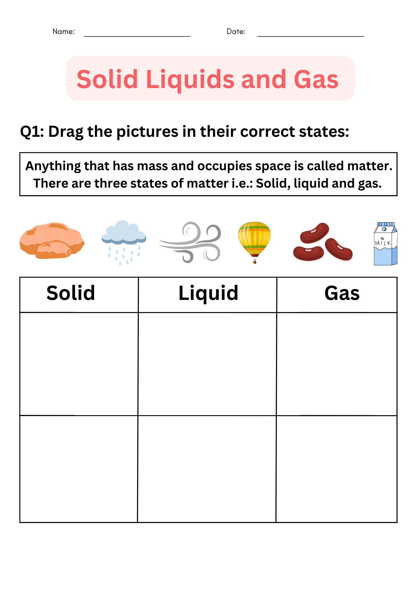 Printable Solid Liquids And Gas Worksheets For Grade 1 2 3 Made By Teachers Free Science Worksheets The Nervous System Adanna Dill