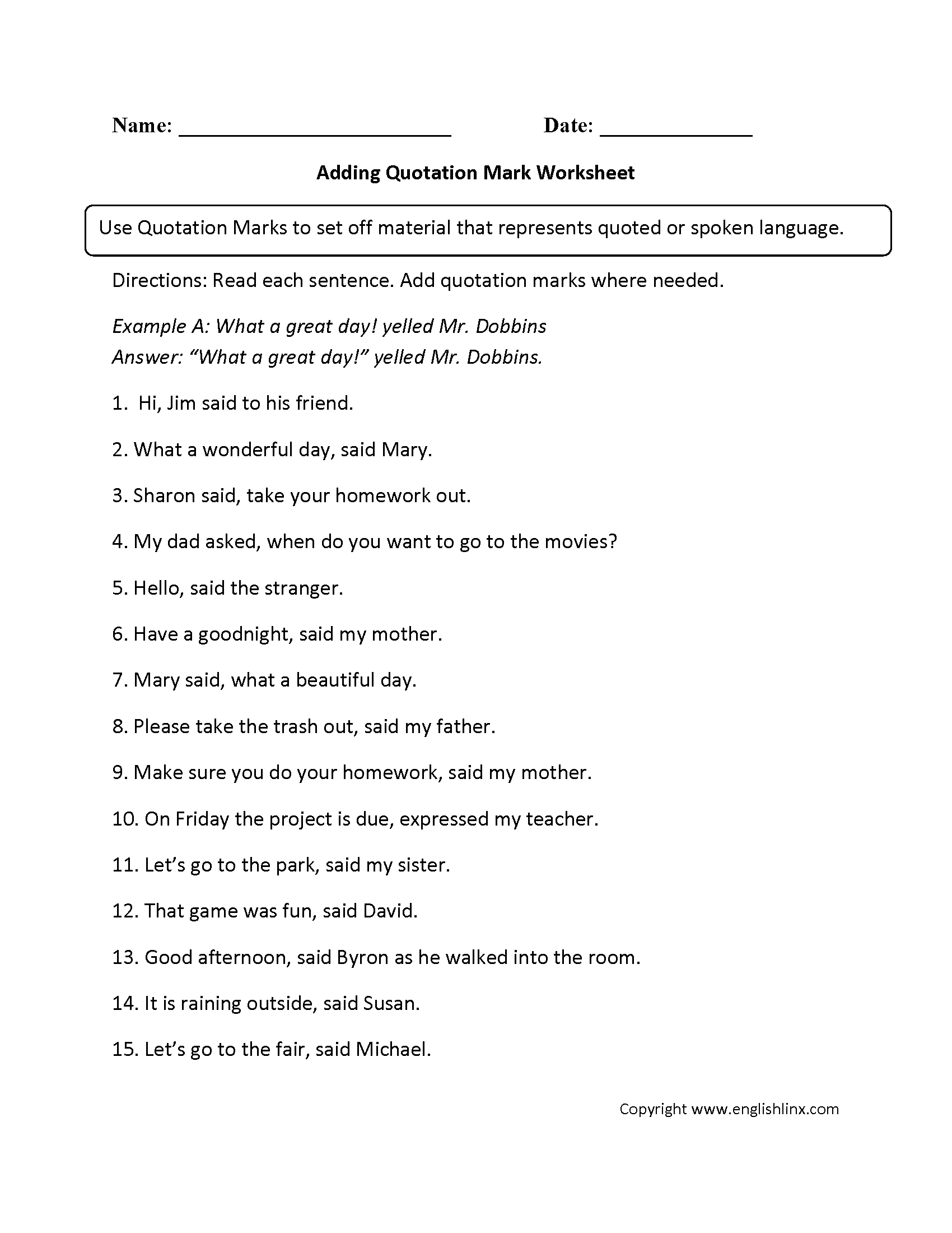 Punctuation Worksheets Quotation Mark Worksheets Worksheets Library Punctuation Worksheets Quotation Mark Worksheets Worksheets Library