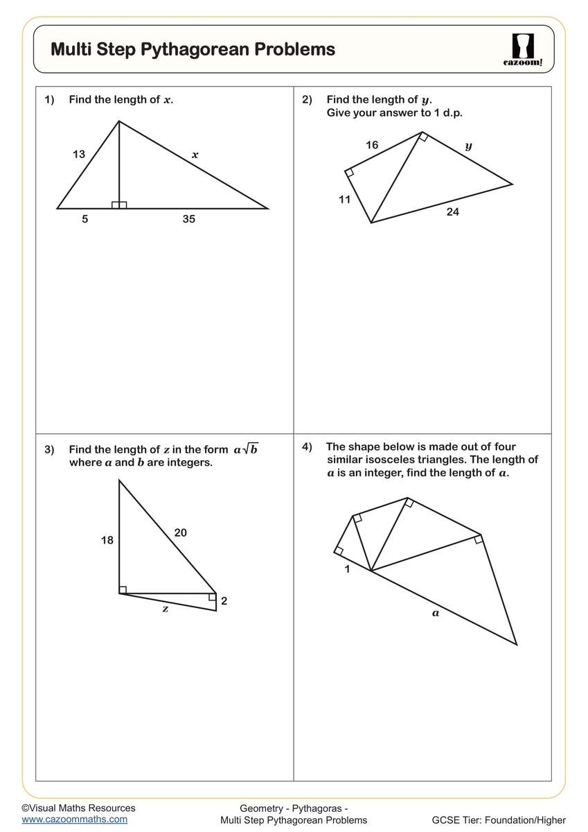 Pythagoras Theorem Worksheets Printable PDF Pythagoras Worksheet