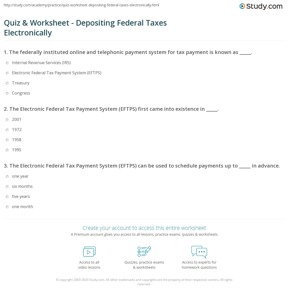 Quiz Worksheet Depositing Federal Taxes Electronically Study Quiz Worksheet Depositing Federal Taxes Electronically Study