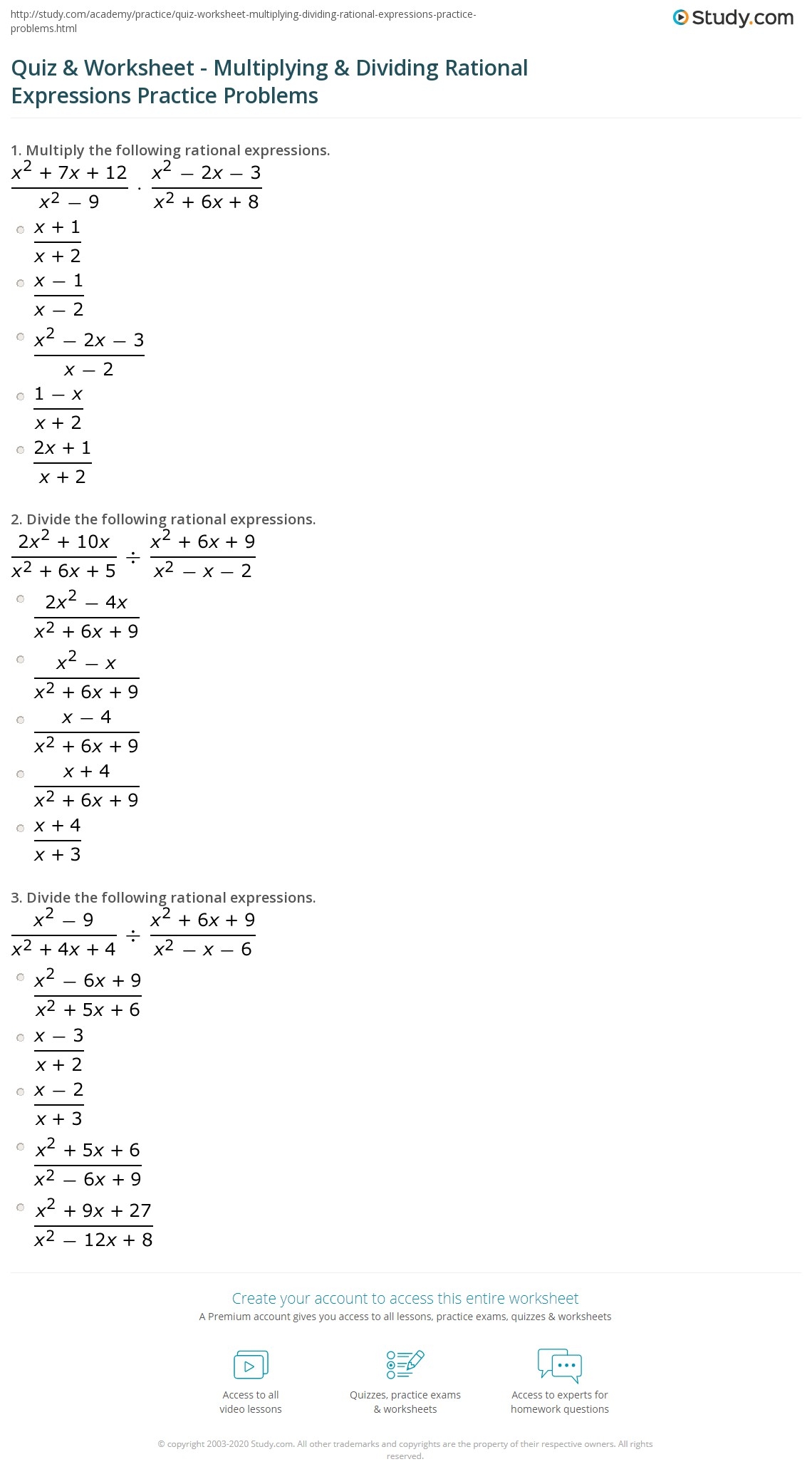 Quiz Worksheet Multiplying Dividing Rational Expressions Practice Problems Study Quiz Worksheet Multiplying Dividing Rational Expressions Practice Problems Study