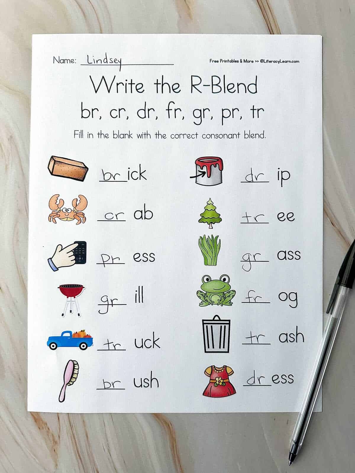 R Blends Words And Worksheets 5 Free Printables Literacy Learn