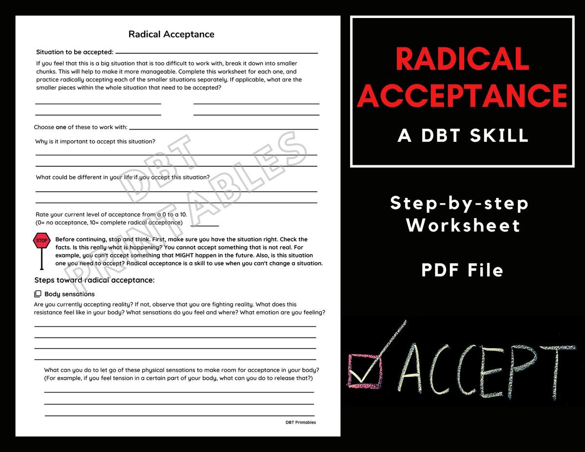 Radical Acceptance Worksheet Etsy Israel ACT Therapy Worksheet Bundle Mental Health Fillable Forms PDF Etsy