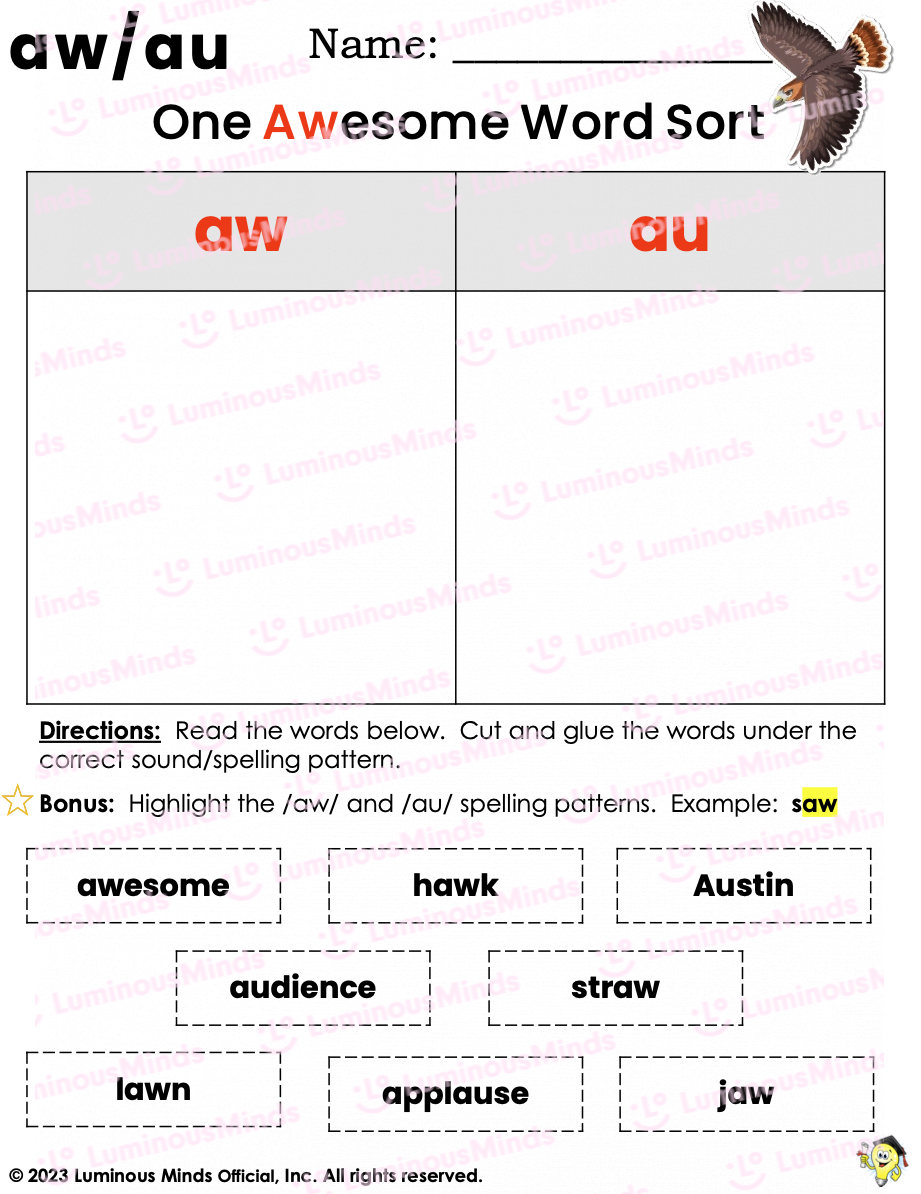 Reading Comprehension Worksheets Diphthong Phonics Activity Word Sort With AW And AU Reading Comprehension Worksheets Diphthong Phonics Activity Word Sort With AW And AU
