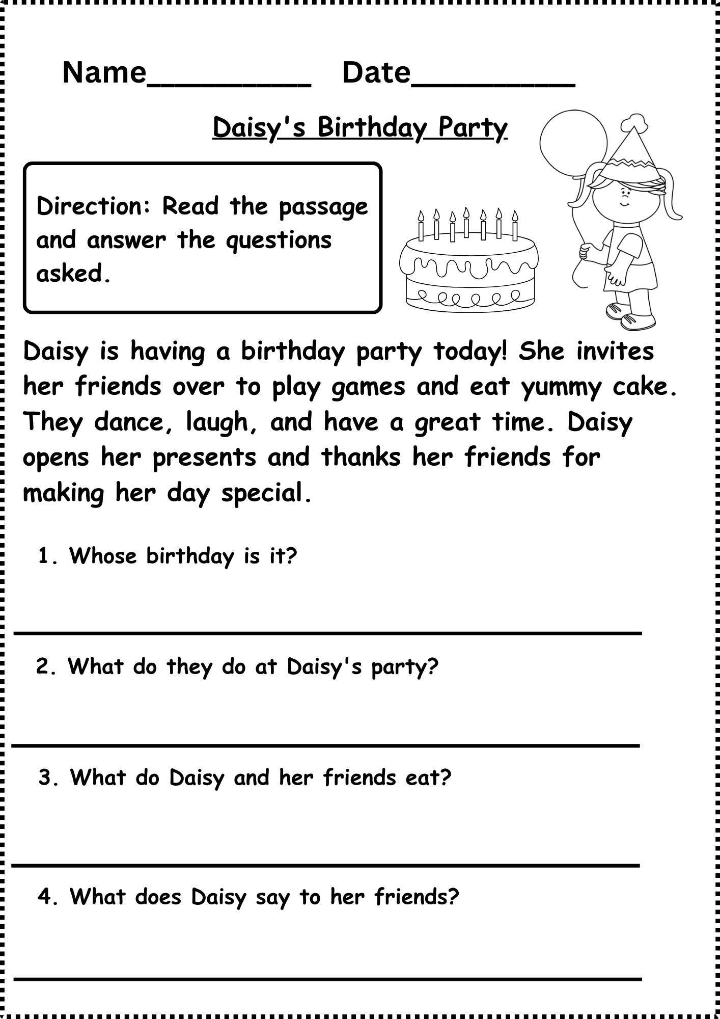 Reading Worksheet For Grade 1 Teaching Resources