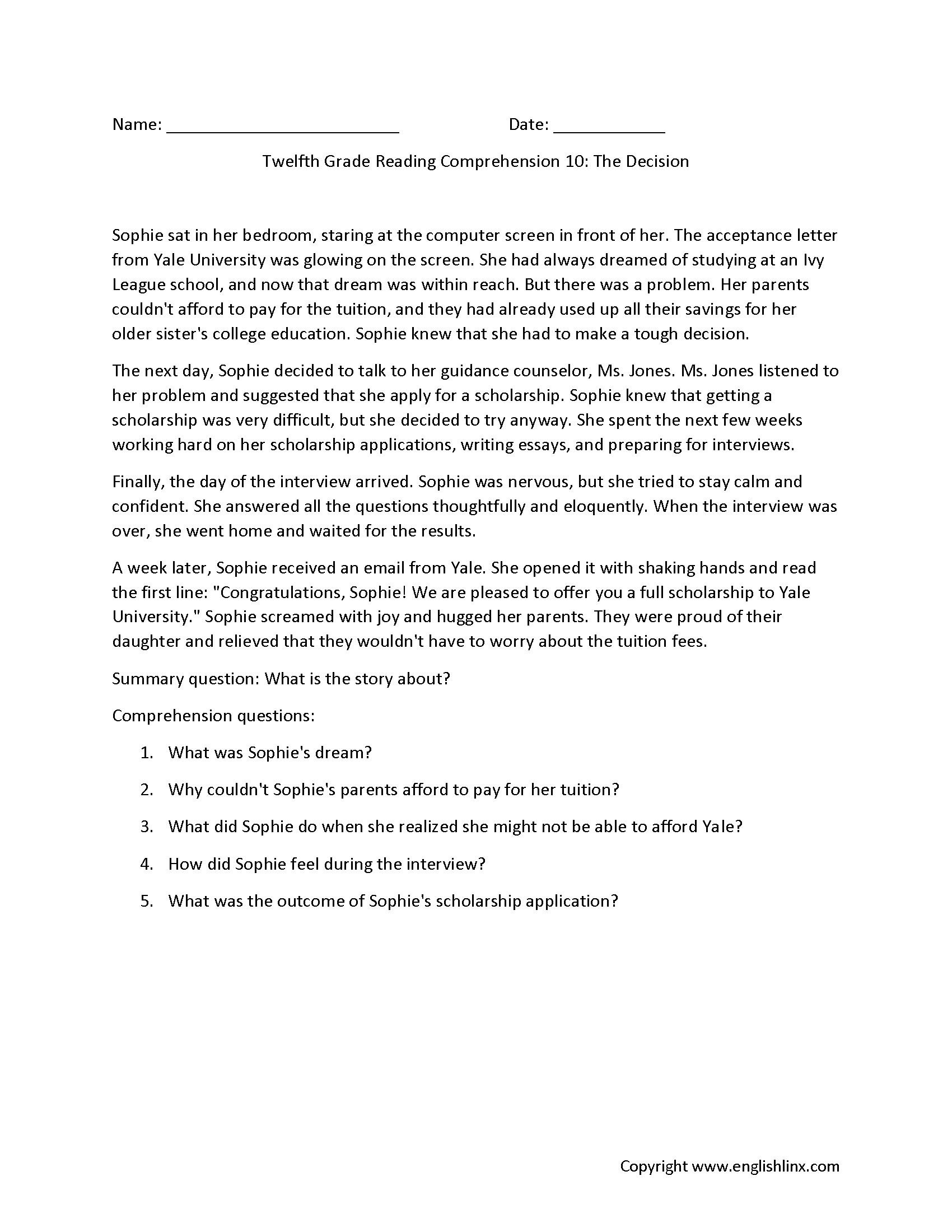 Reading Comprehension Worksheets Twelfth Grade Reading Comprehension Worksheets Reading Comprehension Worksheets Twelfth Grade Reading Comprehension Worksheets