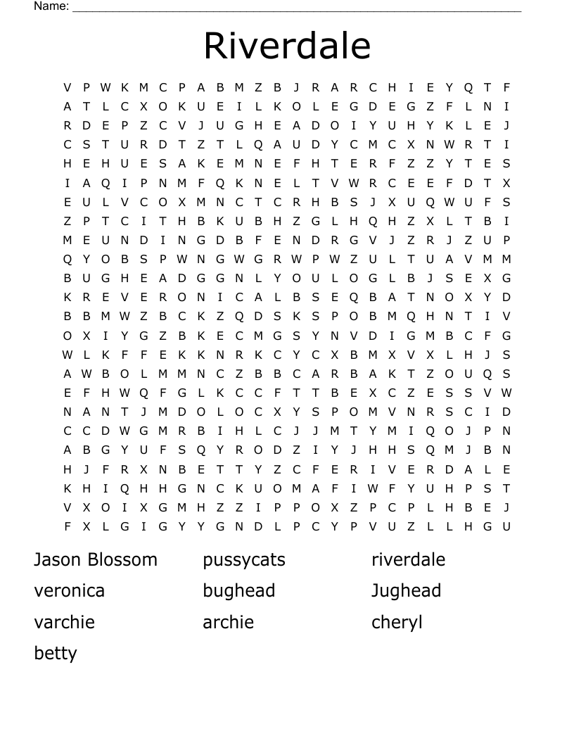 Riverdale 1 Word Scramble WordMint Riverdale 1 Word Scramble WordMint
