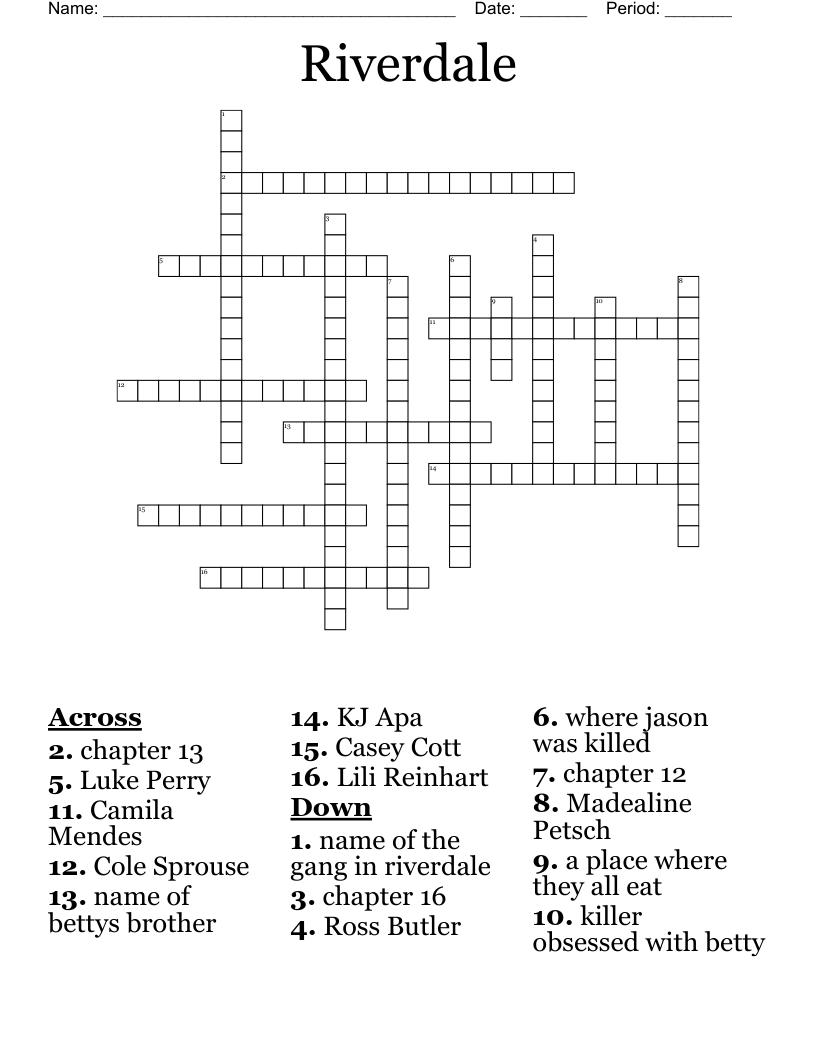 Riverdale Crossword WordMint Riverdale 1 Word Scramble WordMint