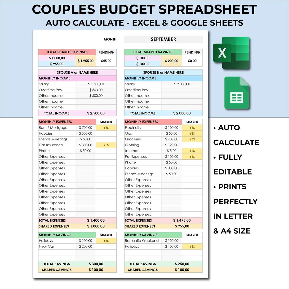 Roommate Budget Spreadsheet Etsy Monthly Income And Expense Sheet Free Google Sheets Excel Template