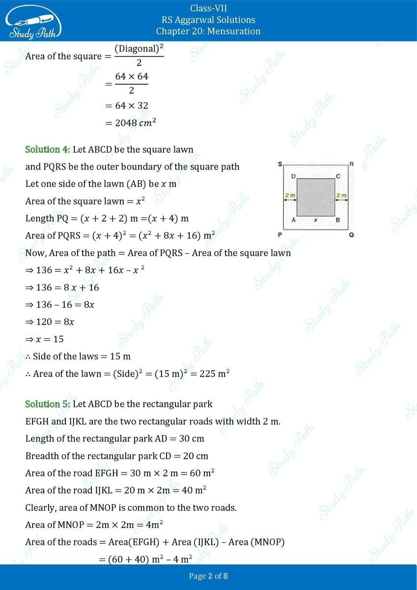 RS Aggarwal Solutions Class 7 Chapter 20 Mensuration Study Path