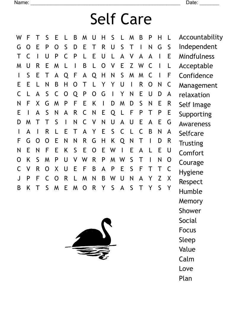 Self Care Word Search WordMint Free And Customizable Self Care Templates