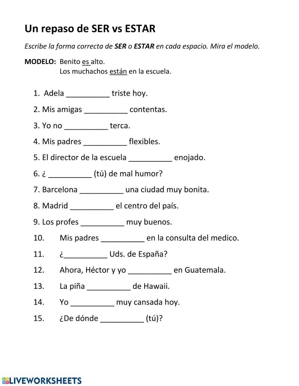 SER Vs ESTAR Worksheet Worksheets Library SER Vs ESTAR Worksheet Worksheets Library