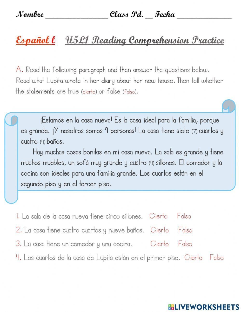 Set Of Spanish Reading Comprehension Passages PDF Worksheets Library Set Of Spanish Reading Comprehension Passages PDF Worksheets Library