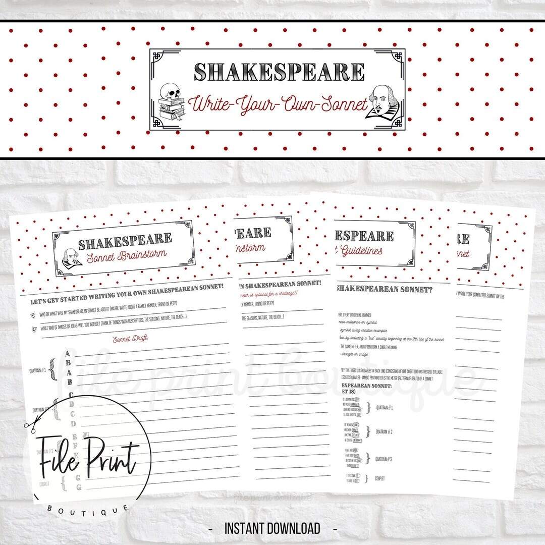 Shakespeare Sonnet Activity Write Your Own Sonnet printable Etsy