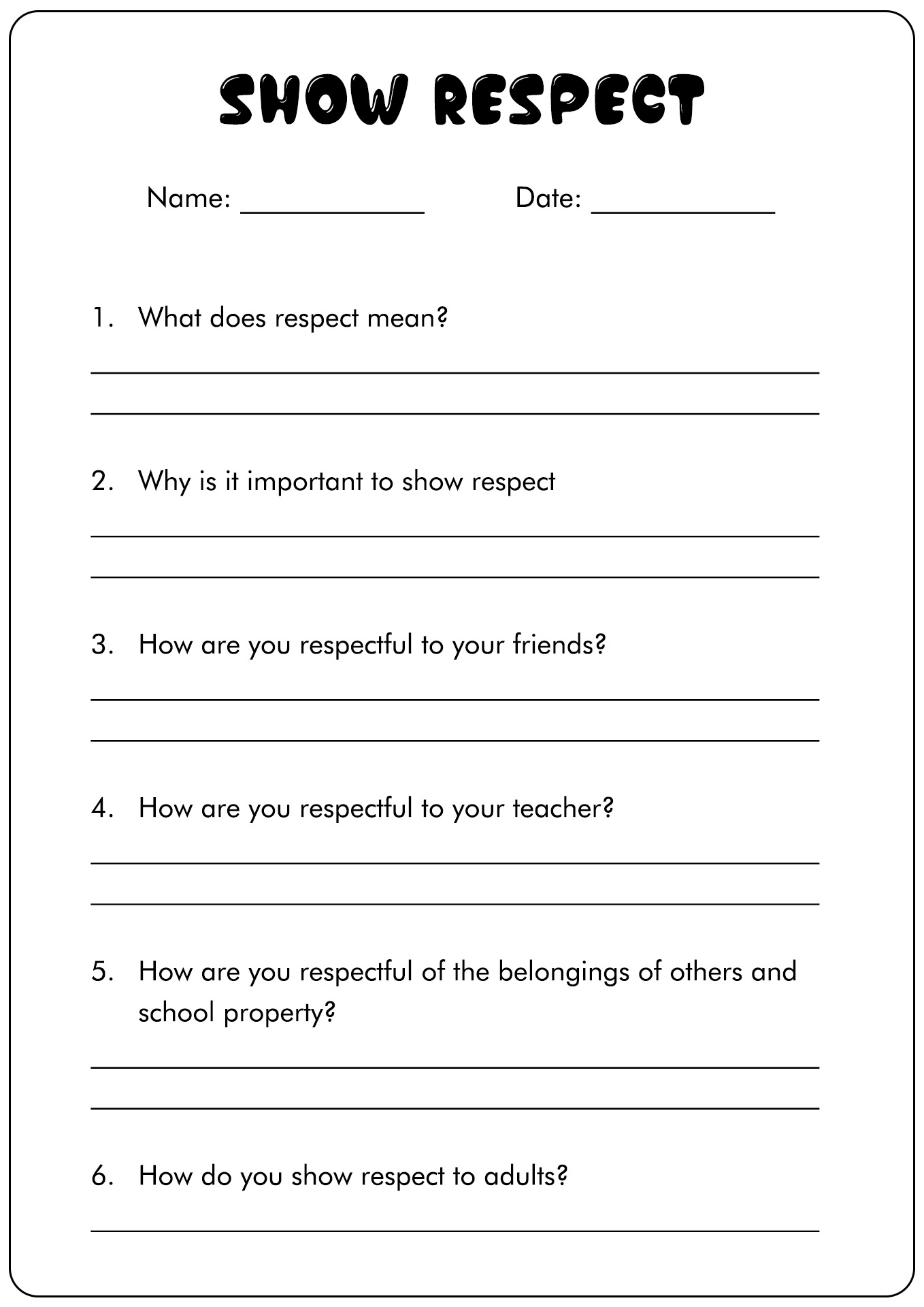 Showing Respect Worksheet Worksheets Library