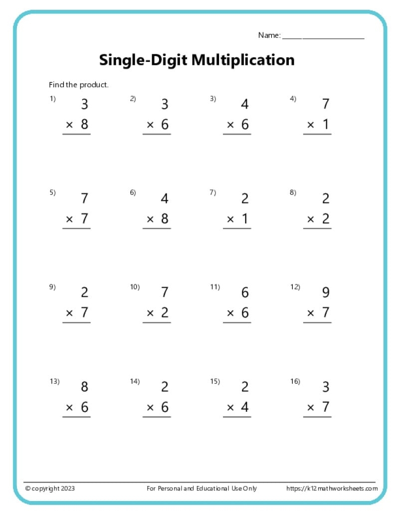 Single Digit Multiplication Worksheets Multiplication Worksheets One Digit Math Drills Free Printables Lettering SVG Files Tools Apps