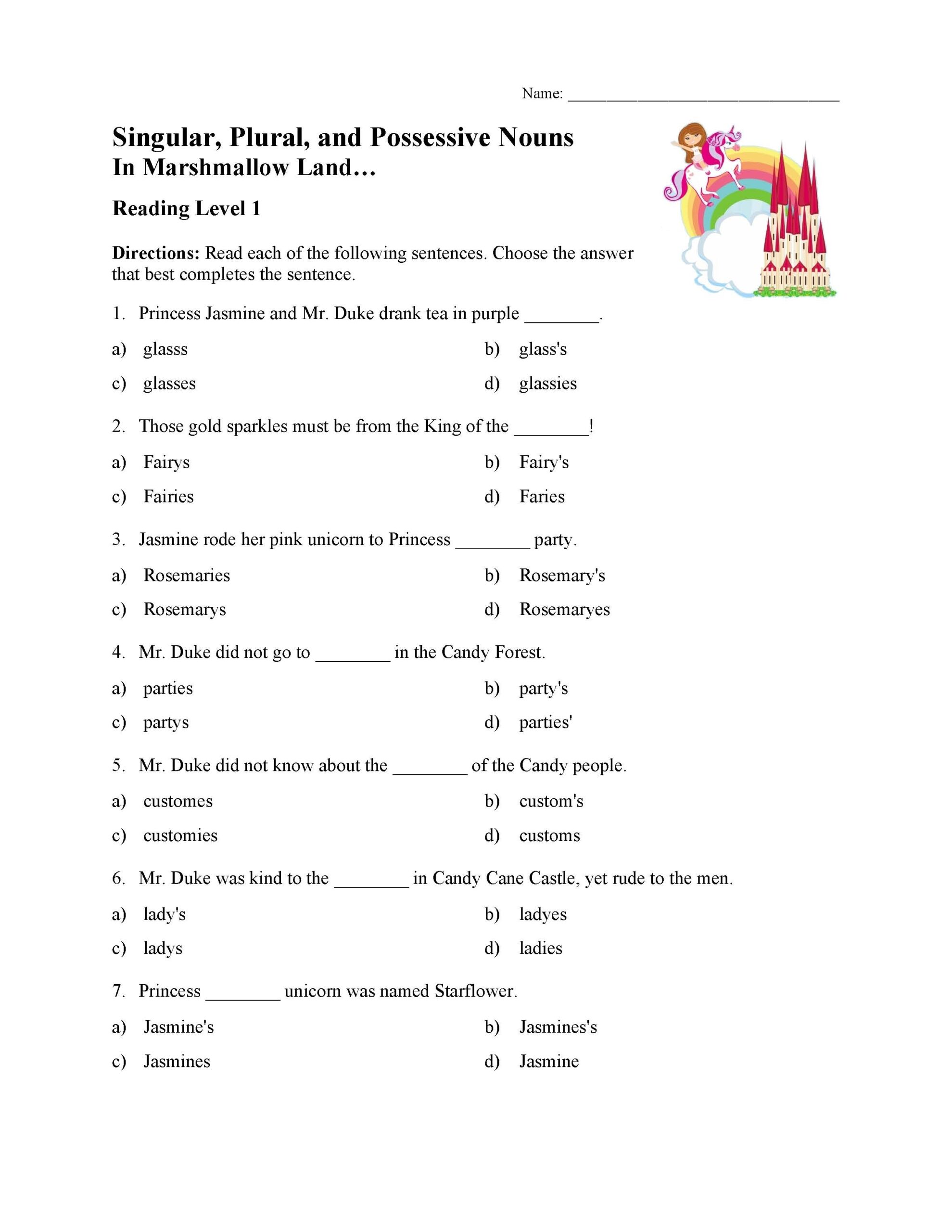 Singular Plural And Possessive Nouns Test 1 Reading Level 1 Preview Singular Plural And Possessive Nouns Test 1 Reading Level 1 Preview