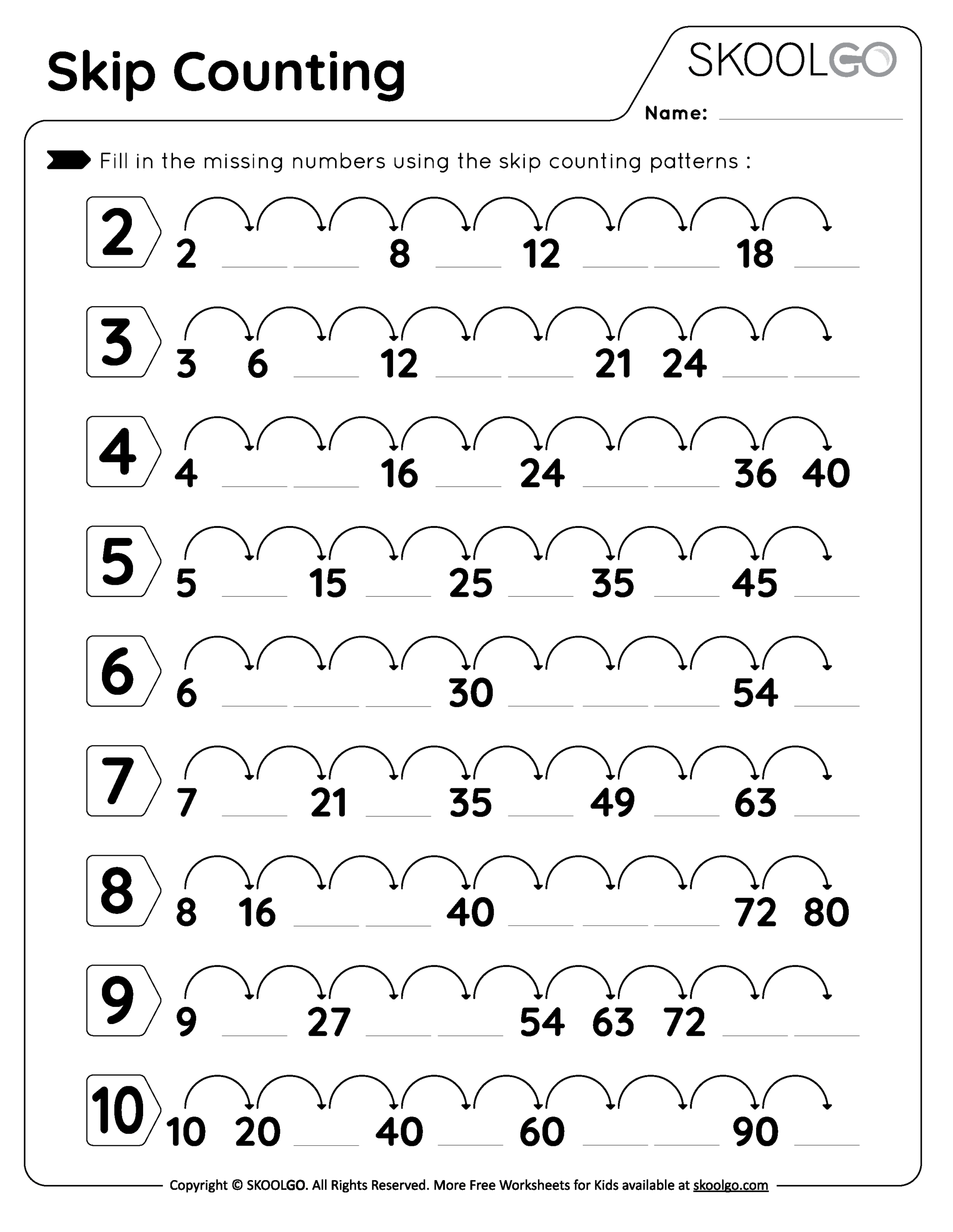Skip Counting Free Worksheet For Kids SKOOLGO Skip Counting Worksheets And Charts Free Printables Lettering SVG Files Tools Apps