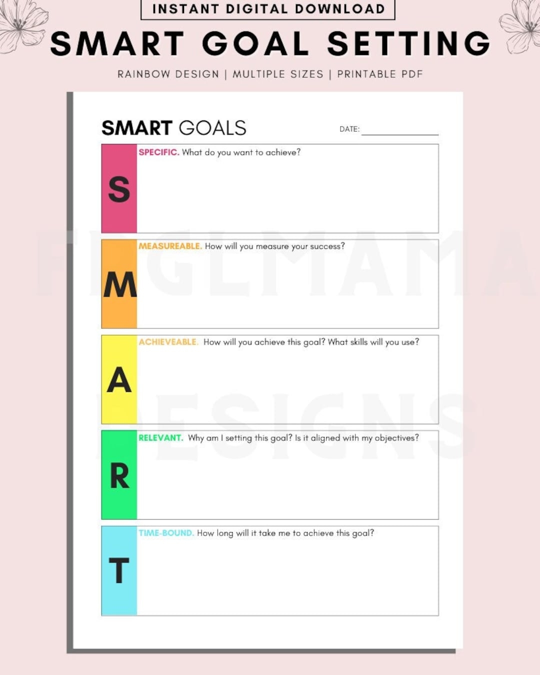 SMART Goals Worksheet Goal Setting Planner Digital Download Etsy Weight Loss Goal Setting Worksheet