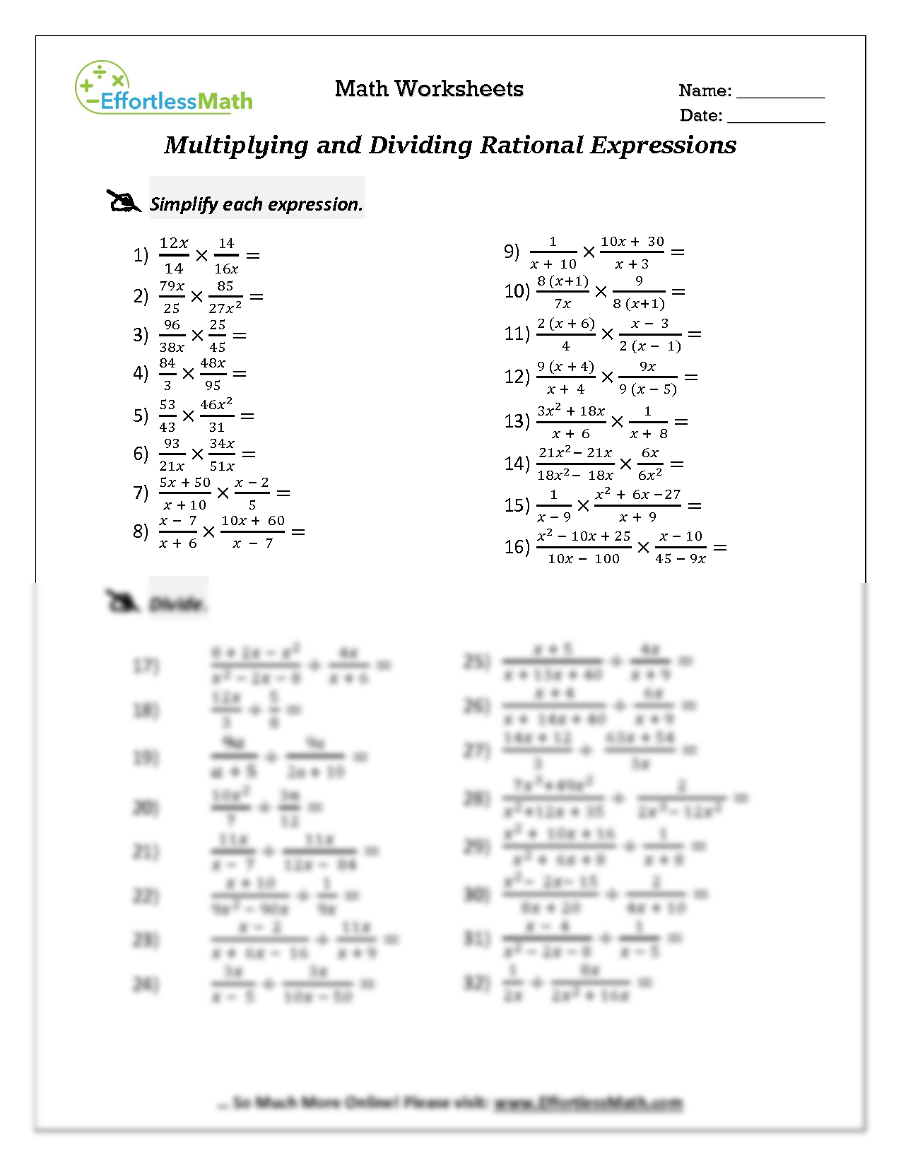 SOLUTION Multiplying And Dividing Rational Expressions Worksheet Worksheets Library SOLUTION Multiplying And Dividing Rational Expressions Worksheet Worksheets Library