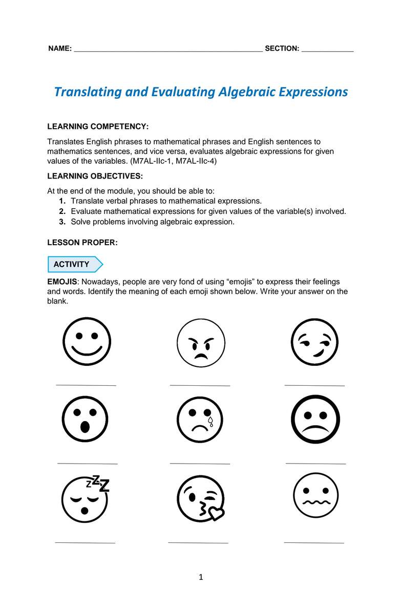 SOLUTION Translating And Evaluating Algebraic Expressions Study Worksheets Library SOLUTION Translating And Evaluating Algebraic Expressions Study Worksheets Library