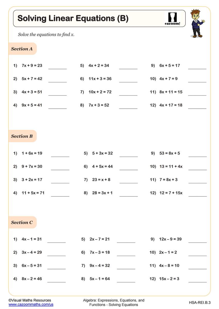 Basic Algebra Worksheets