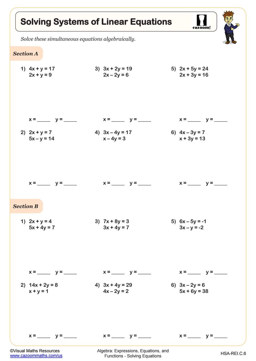 Solving Systems Of Linear Equations Worksheet Fun And Engaging Algebra I PDF Worksheets Cazoom Math Solving Systems Of Equations With Substitution And Graphically Level 2 Made By Teachers