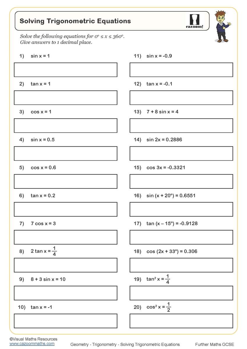 Solving Trigonometric Equations Worksheet Printable Maths Worksheets Solving Trigonometric Equations Worksheet Printable Maths Worksheets