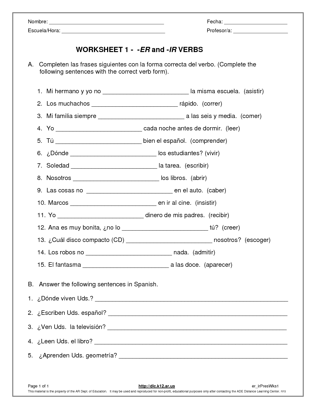 Spanish ER Ir Verb Worksheet Spanish Verbs Spanish Worksheets Worksheets Library Spanish ER Ir Verb Worksheet Spanish Verbs Spanish Worksheets Worksheets Library