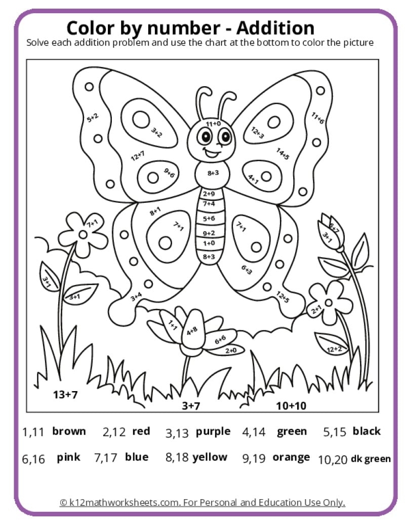 Spring Color By Number Pages K12 Math Worksheets Spring Worksheets Free Printables Superstar Worksheets