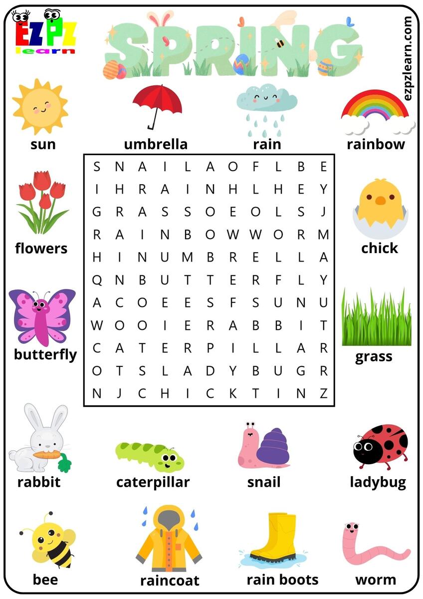 FIRST DAY OF SPRING VOCABULARY Word Search Puzzle Worksheet Activity Made By Teachers