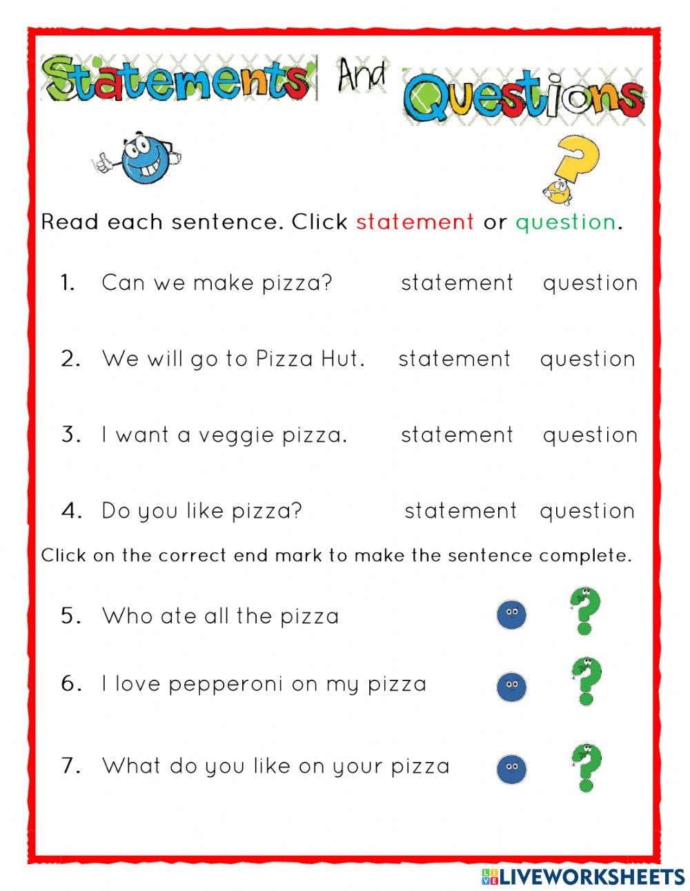 Statements And Questions Sentences Worksheet Worksheets Library