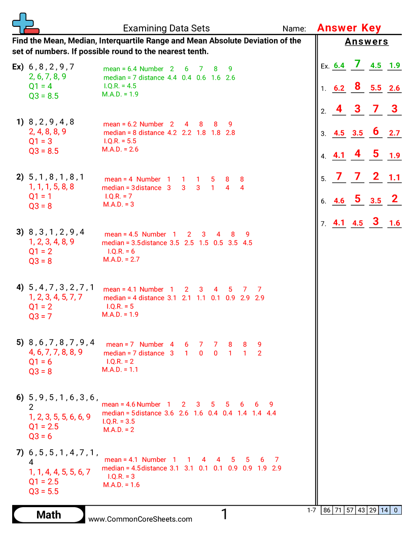 Statistics Worksheets