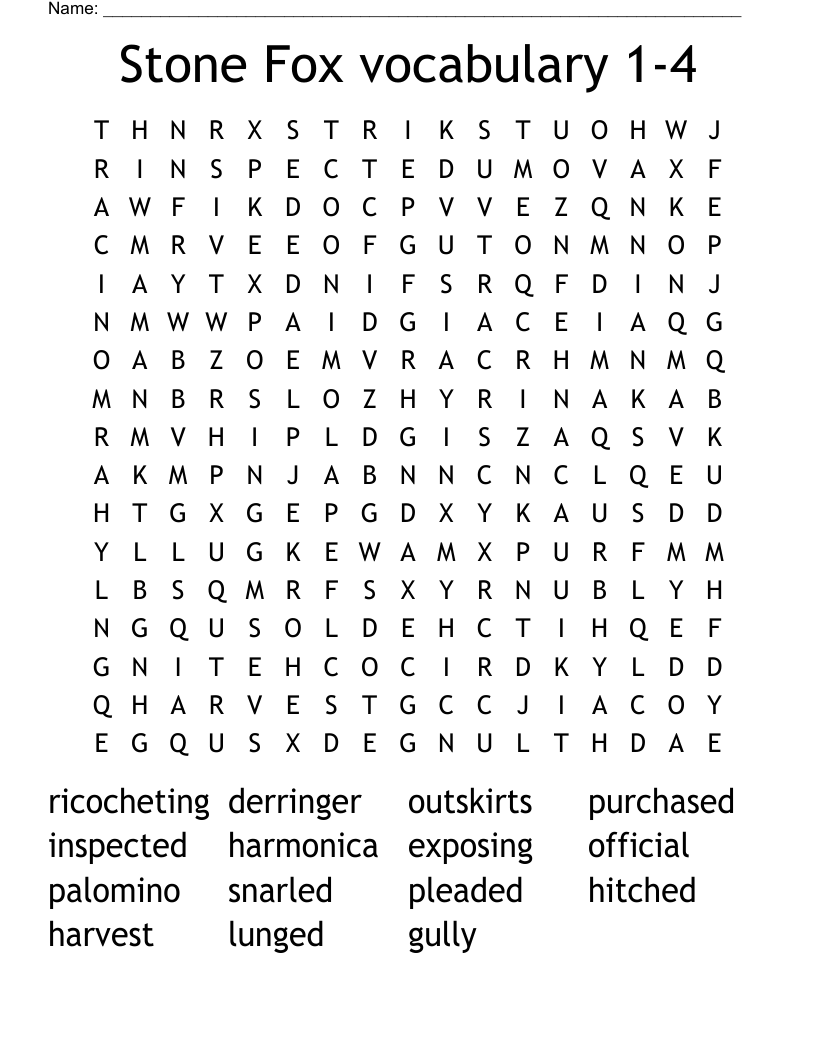 Stone Fox Vocabulary 1 4 Word Search WordMint Stone Fox Vocabulary 1 4 Word Search WordMint