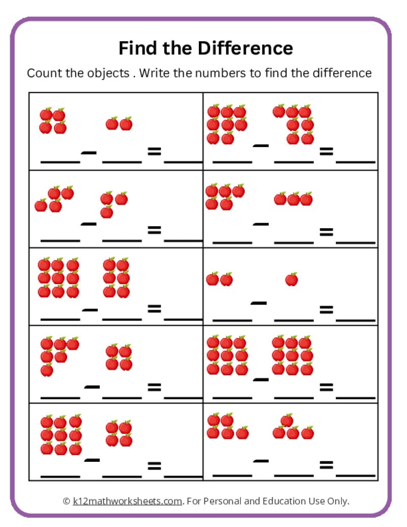 Free Subtraction Worksheets For Kindergarten
