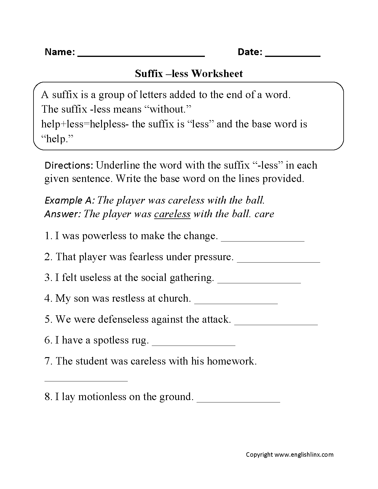 Suffixes Worksheets Printable Word Endings Practice