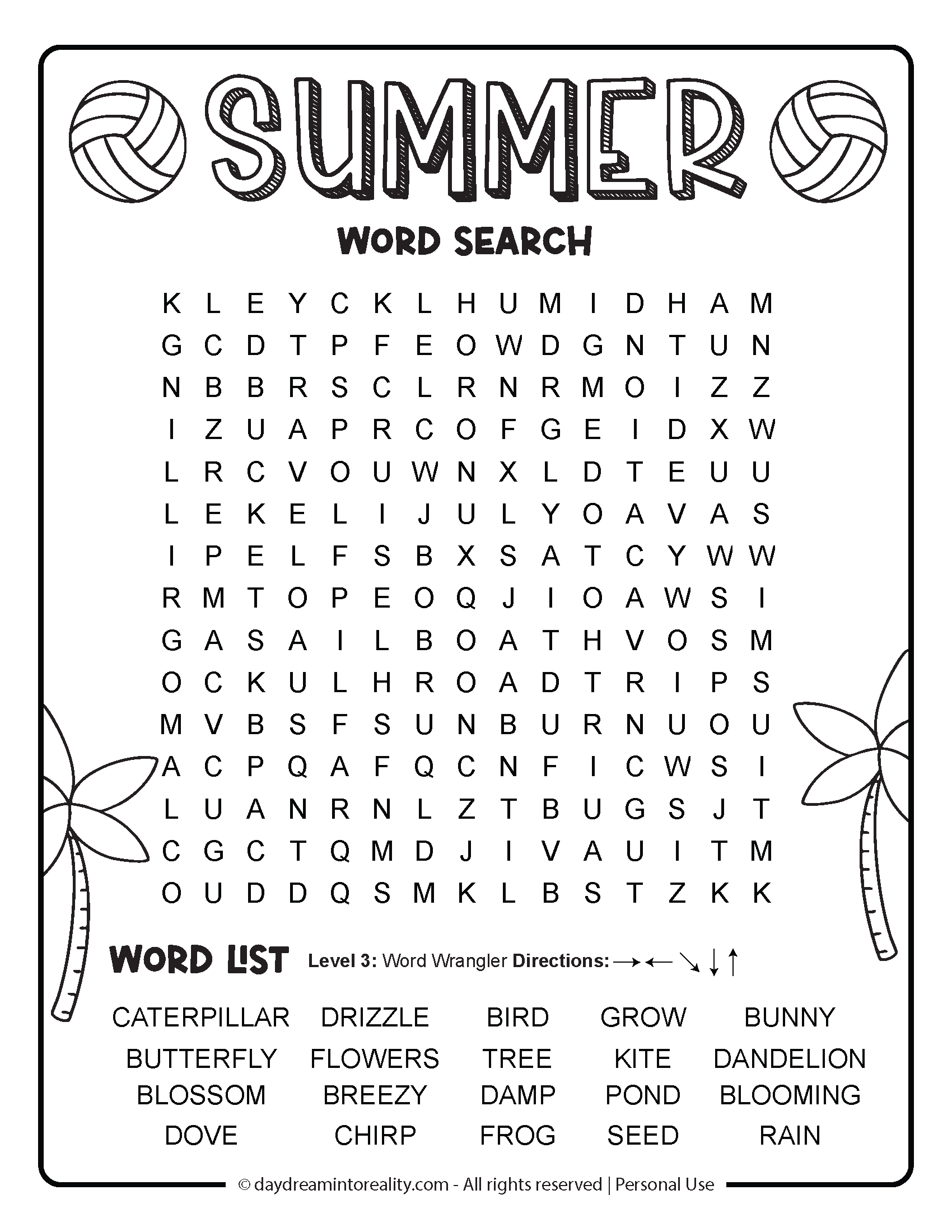Summer Word Search Free PDF Printables 6 Levels Of Difficulty Daydream Into Reality Free Printable Word Searches For Kids