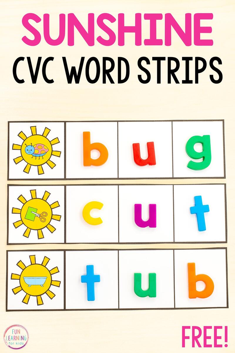 Sun CVC Word Building Strips Free Printable