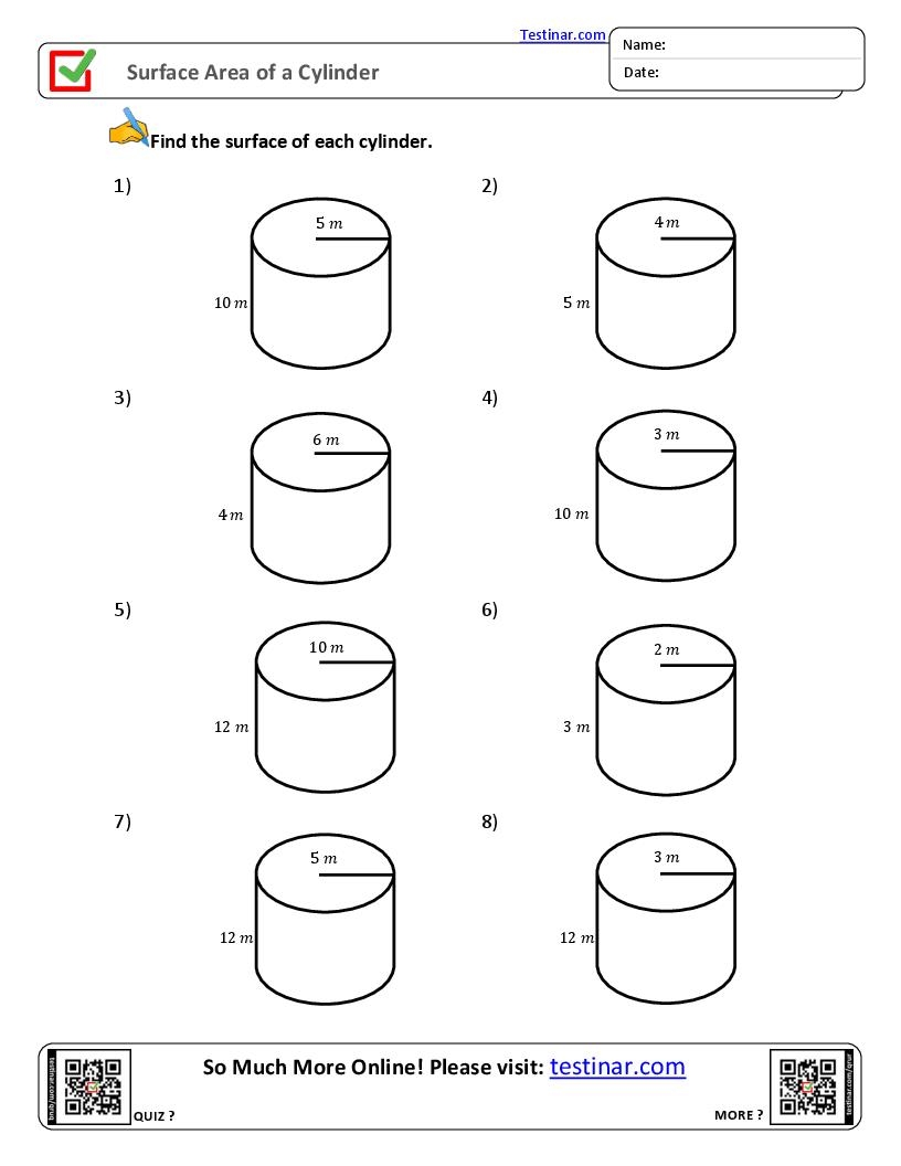 Surface Area Of A Cylinder Worksheets Surface Area Of A Cylinder
