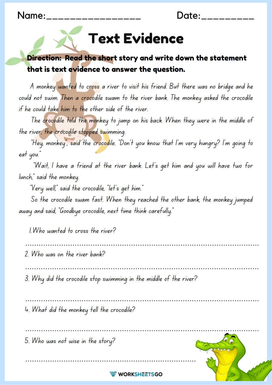 Printable 5th Grade Text Evidence Worksheets Download