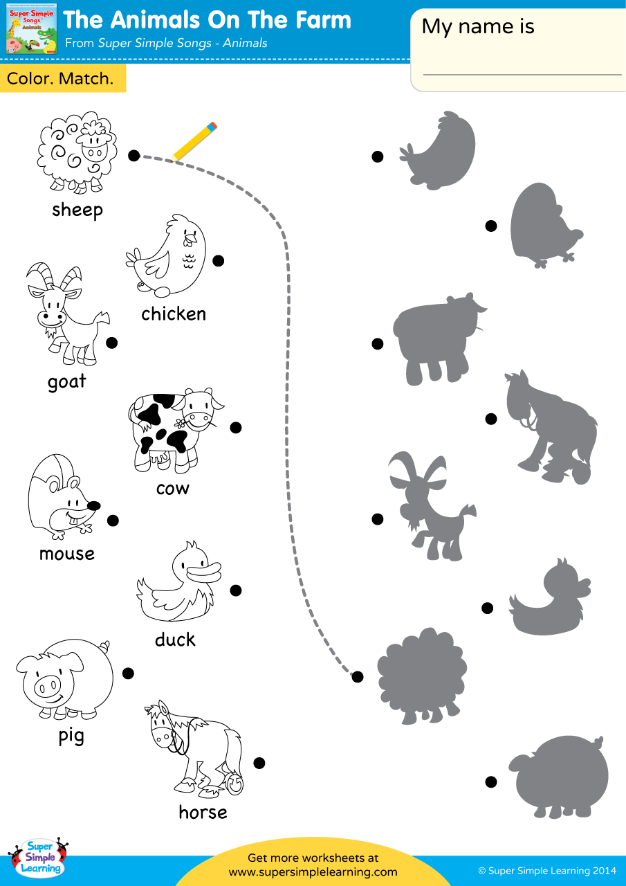 The Animals On The Farm Worksheet Color Match Super Simple The Animals On The Farm Worksheet Color Match Super Simple