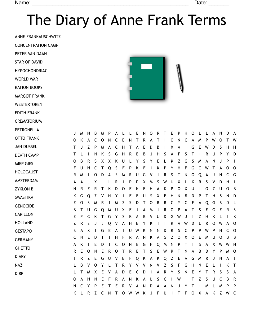 The Diary Of Anne Frank Terms Word Search WordMint The Diary Of Anne Frank Terms Word Search WordMint
