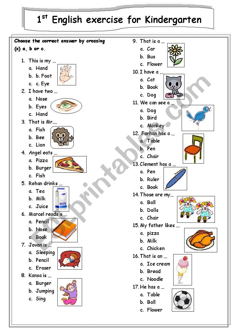 The First English Test For Kindergarten Student ESL Worksheet By Dwiwulan