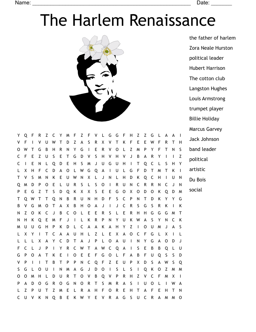 The Harlem Renaissance Word Search WordMint The Harlem Renaissance Word Search WordMint